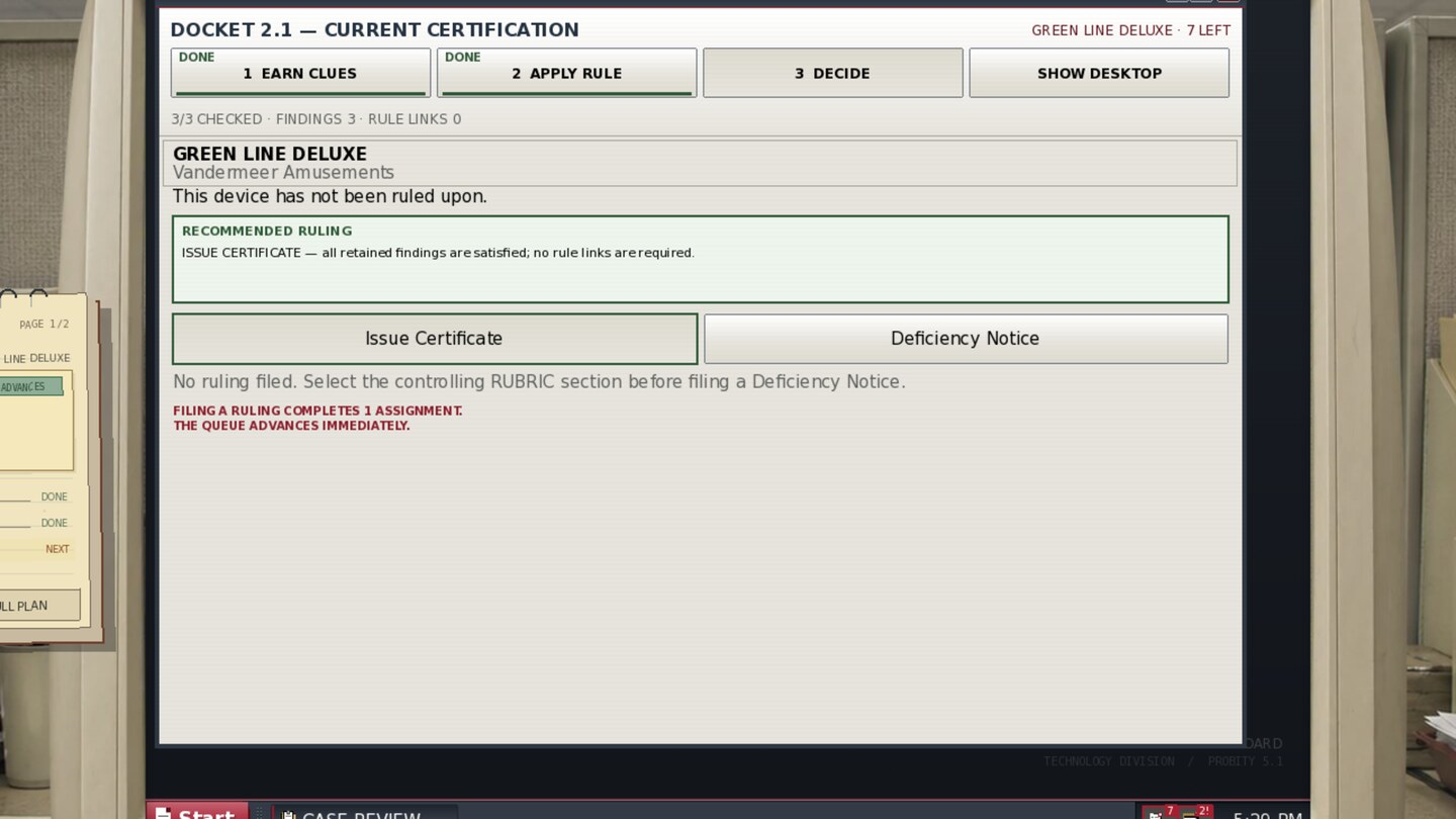 DOCKET showing two retained clue packets and the supported certificate or deficiency controls