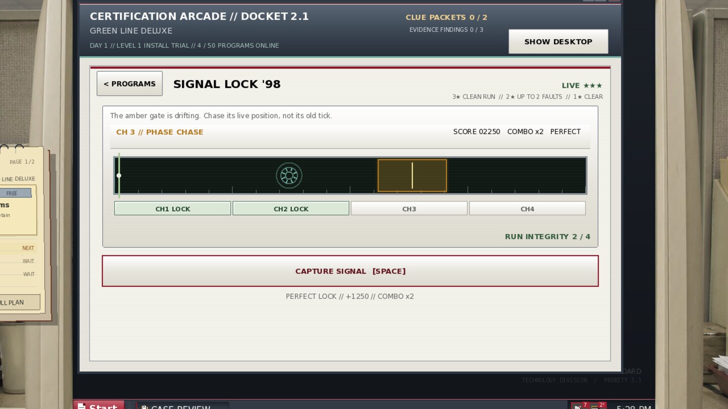 Signal Lock '98 four-channel timing game establishing a machine or software clue